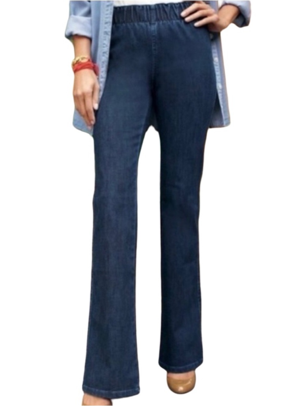 Soft surroundings dark wash pull on blue flare jeans size 18 1X